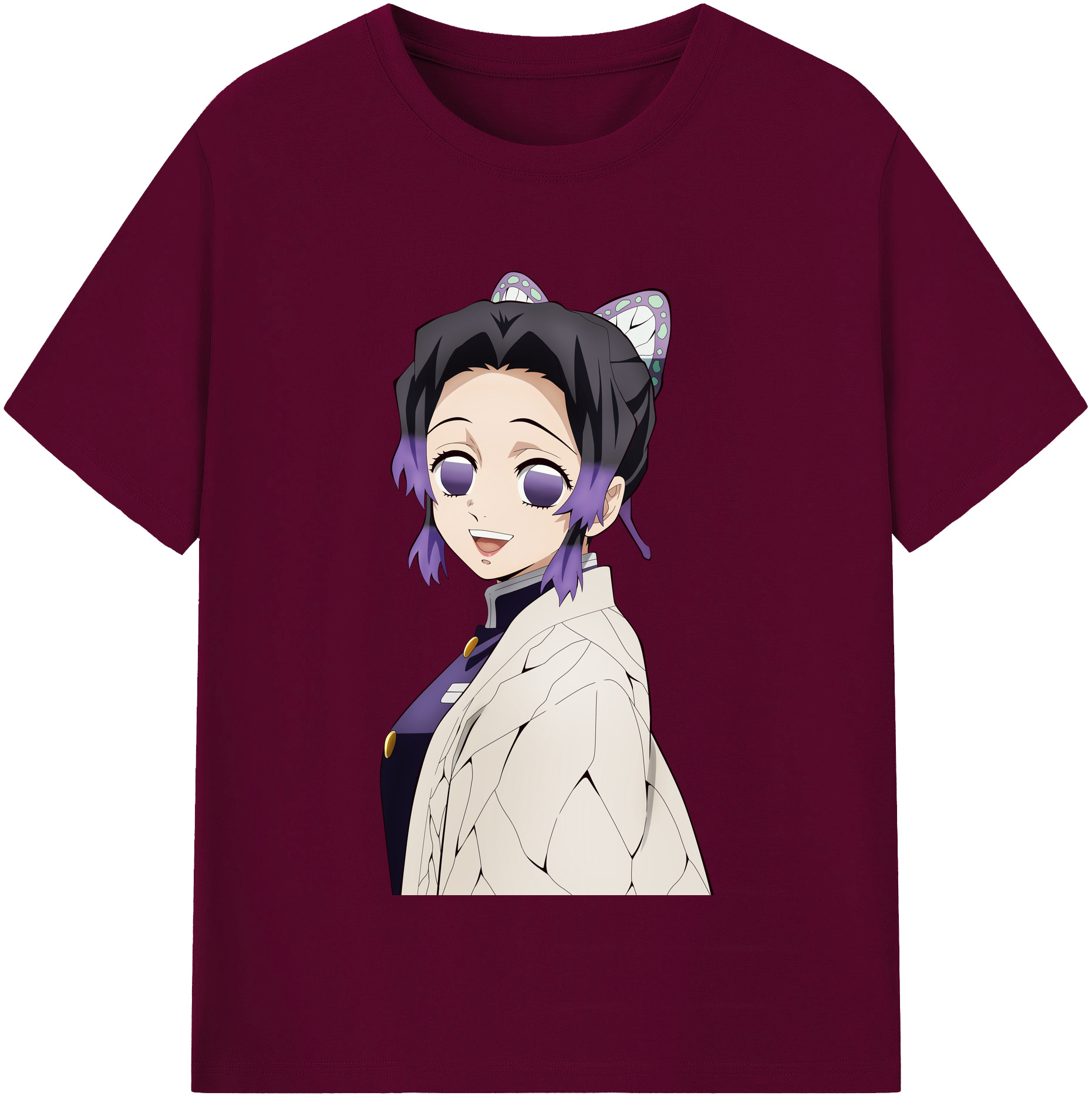 （画像用） 鬼滅の刃（きめつのやいば）蟲柱-胡蝶 しのぶ／こちょう しのぶ Kochou Shinobu レディースカジュアルプリントTシャツ（綿100％）